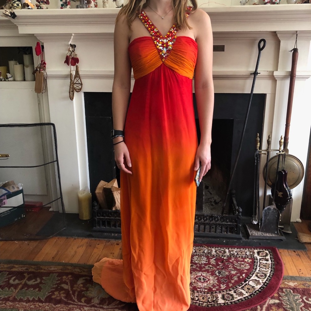 Orange and Red Silk Gown